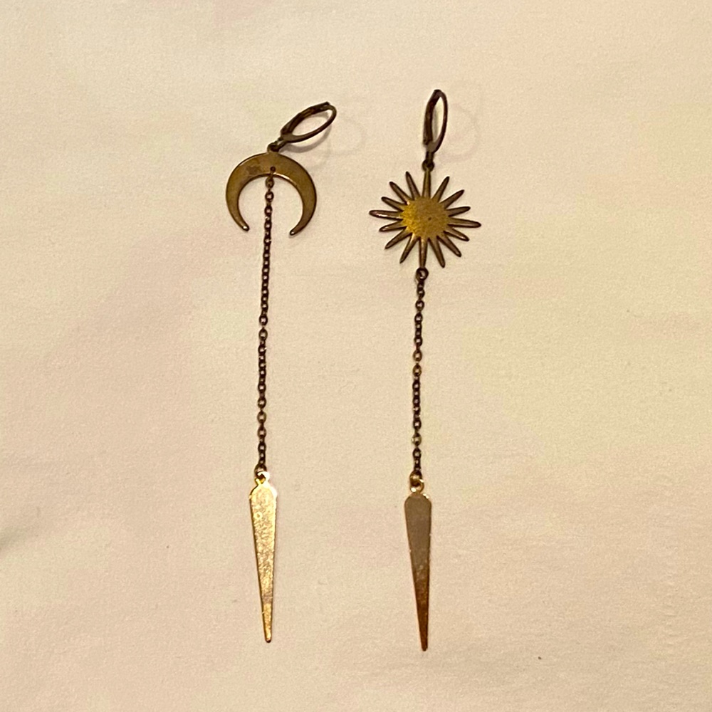 Gold Sun and Moon Dangle Earrings
